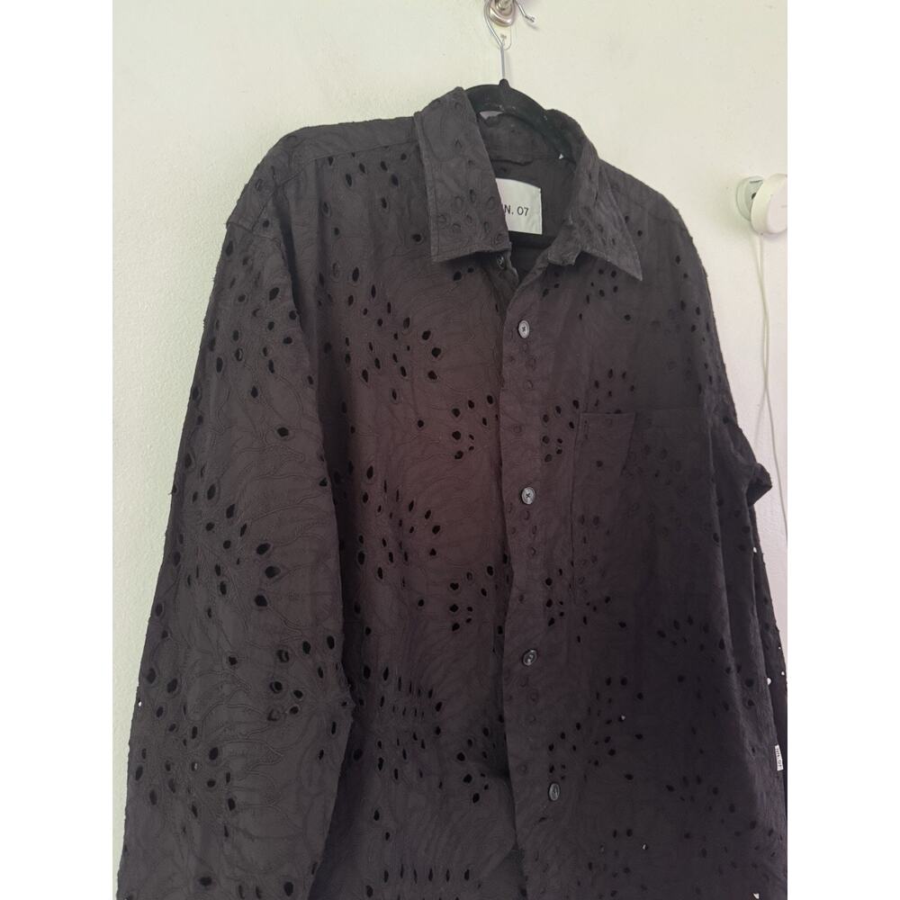 NN07 Adwin Broderie Anglaise Cotton Embroidered Button Up Black Shirt Men’s XL - Picture 5 of 8